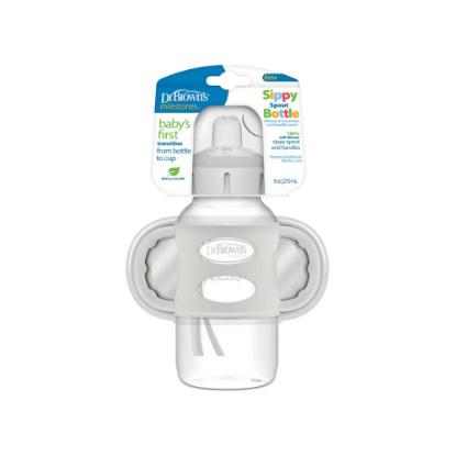 Picture of Dr. Brown's 9oz/270ml Wide-Neck Sippy Spout Bottle w/ Silicone Handles, Gray 1-Pack (WB91083-P3)