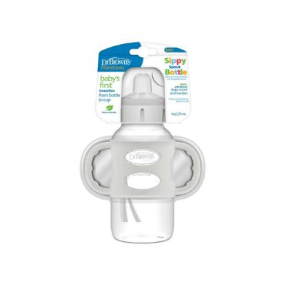 Picture of Dr. Brown's 9oz/270ml Wide-Neck Sippy Straw Bottles w/ Silicone Handles, Gray 1-Pack (WB91014)