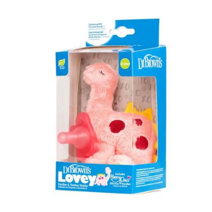 Picture of Dr. Brown's Dinosaur Lovey with Pink HappyPaci Silicone One-Piece Pacifier (AC217)