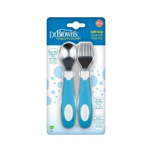 Picture of Dr. Brown's Soft Grip Spoon & Fork Set, Blue & White