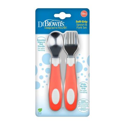 Picture of Dr. Brown's Soft Grip Spoon & Fork Set, Coral