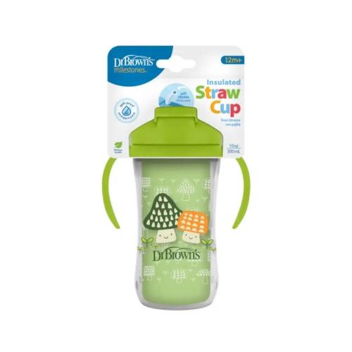 Picture of Dr. Brown's 10oz/300ml Insulated Straw Cup w/ Handles, Green Mushroom (12m+), 1-Pack