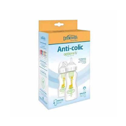 Picture of Dr. Brown's 9oz/270ml PP Wide-Neck Anti-Colic Options+ Baby Bottle w/L2 Nipple, Giraffe 2-pack (WB92017-ESX)
