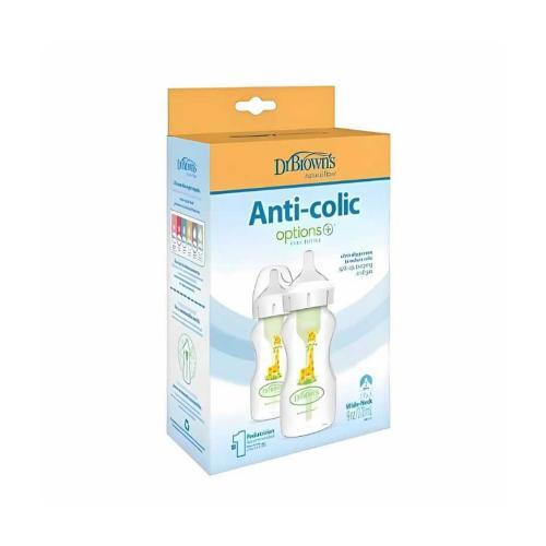 Picture of Dr. Brown's 9oz/270ml PP Wide-Neck Anti-Colic Options+ Baby Bottle w/L2 Nipple, Giraffe 2-pack (WB92017-ESX)