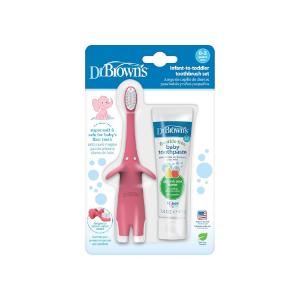 Picture of Dr. Brown's Infant-to-Toddler Toothbrush, Pink Elephant, with Apple Pear Toothpaste 1.4oz/40gm (HG023-P4)