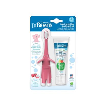 Picture of Dr. Brown's Infant-to-Toddler Toothbrush, Pink Elephant, with Apple Pear Toothpaste 1.4oz/40gm (HG023-P4)