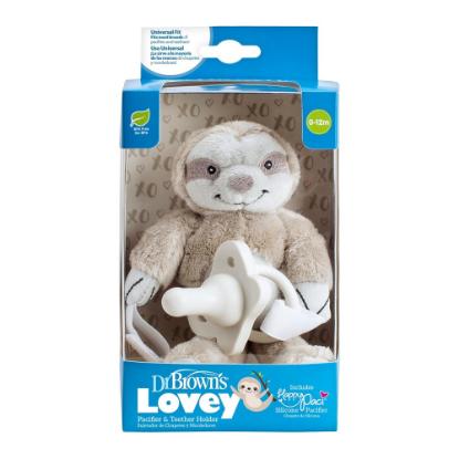 Picture of Dr. Brown's Sloth Lovey with Gray HappyPaci Silicone One-Piece Pacifier (AC211)