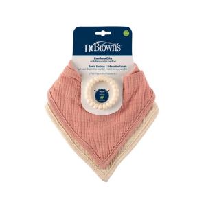 Picture of Dr. Brown's Bandana Bibs with Removable Beaded Teether, Pink/Cream, 2-Pack (AC282-P12)