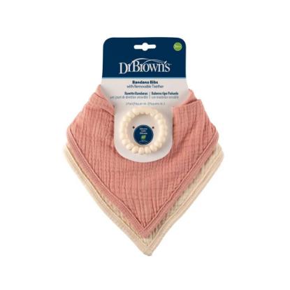 Picture of Dr. Brown's Bandana Bibs with Removable Beaded Teether, Pink/Cream, 2-Pack (AC282-P12)