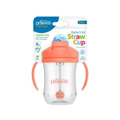 Picture of Dr. Brown's 9oz/270ml Baby's 1st Straw Cup, Coral (6m+), 1 pack (TC91103-INTL)