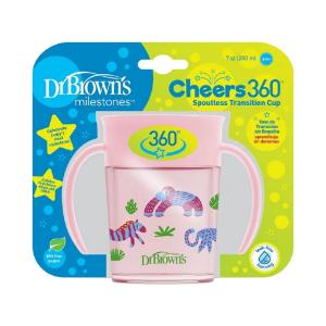 Picture of Dr. Brown's Smooth Wall Cheers 360 Cup w/ Handles, 7oz/200ml, Pink Deco, (6m+), 1-Pack (TC71005)