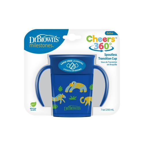 Picture of Dr. Brown's Cheers 360 Spoutless Transition Cup, Smooth Wall, w/ Handles 7oz/200ml, Blue Deco (TC71006)