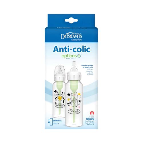 Picture of Dr. Brown's 8oz/250ml Narrow Anti-Colic Options+ Baby Bottle, Bear/Owl, 2-Pack (SB82041)