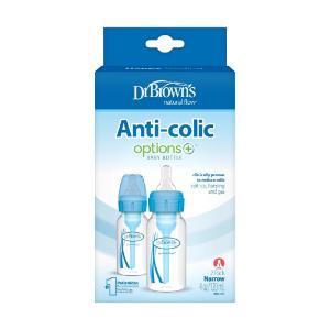 Picture of Dr. Brown's Anti-Colic Options+ Narrow Baby Bottle, 4oz/120 ml, with Level 1 Slow Flow Teat, Pack of 2, Blue (SB42405-ESX)