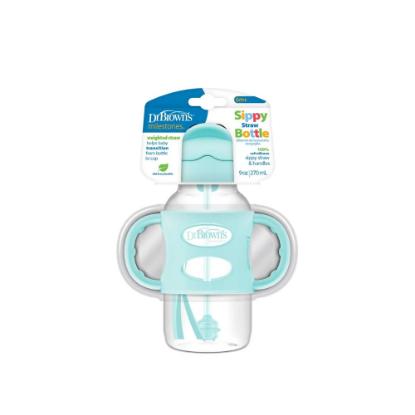 Picture of Dr. Brown's 9oz / 270ml PP Wide-Neck Sippy Straw Bottle w/ Silicone Handles, Green, 1-Pack (WB91013-INTLX)