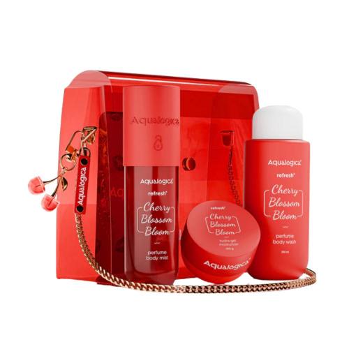 Picture of Aqualogica Refresh+ Cherry Blossom Bloom - Hot Girl Essentials Gift Set With Sling Bag & Charms