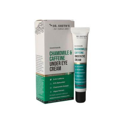 Picture of Dr. Sheth's Chamomile & Caffeine Under Eye Cream with Bakuchiol and Algae Extract for Dark Circles, Fine Lines, Wrinkles & Puffiness - 15gm