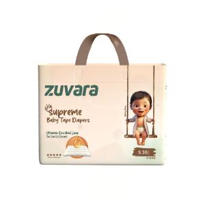 Picture of Zuvara Supreme Baby Tape Diaper - S (Pack of 36)