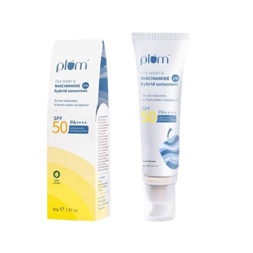 Picture of Plum 2% Niacinamide & Rice Water SPF 50 PA+++ Hybrid Sunscreen 80gm